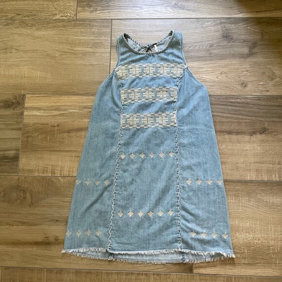 Free People Dresses & Skirts - Free People Dress Womens M Denim Lightweight Embroidered Sun Mini Sleeveless